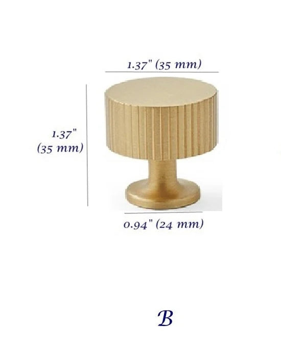 Large Cabinet Knobs Solid Brass Fluted