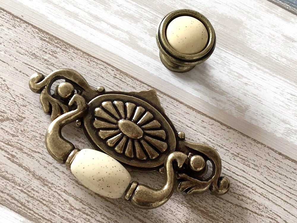 2.25" Centers Vintage Style Drop Bail Drawer Pulls, Cream Antique Bronze