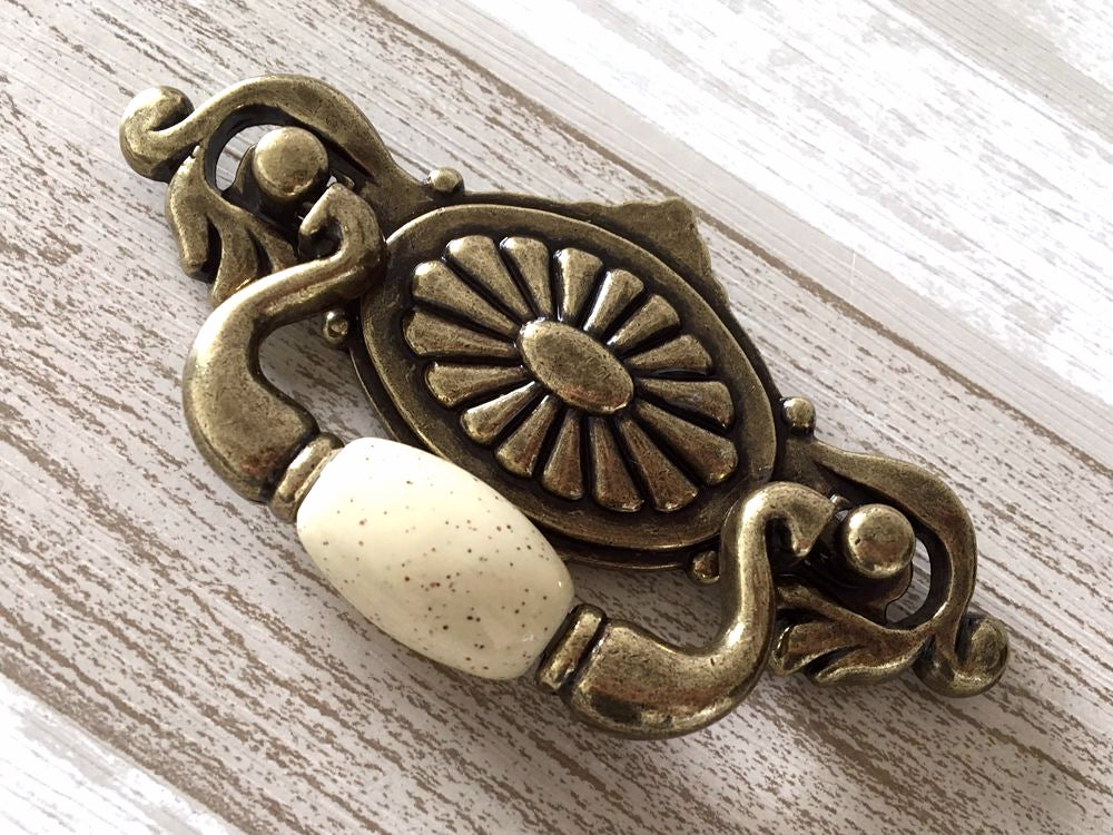 2.25" Centers Vintage Style Drop Bail Drawer Pulls, Cream Antique Bronze