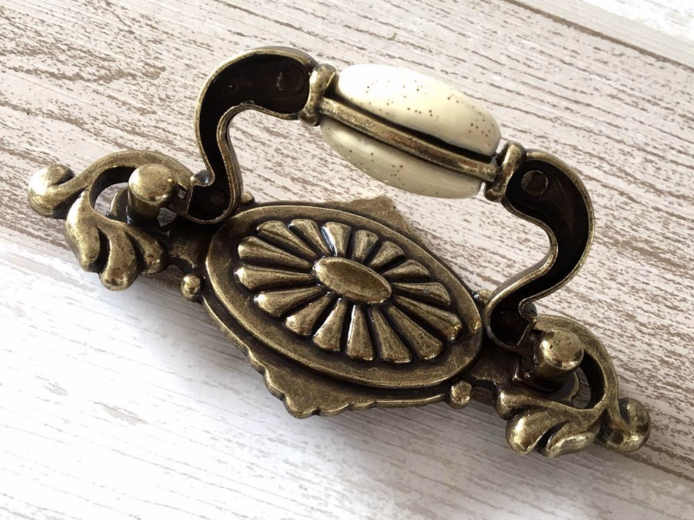 2.25" Centers Vintage Style Drop Bail Drawer Pulls, Cream Antique Bronze