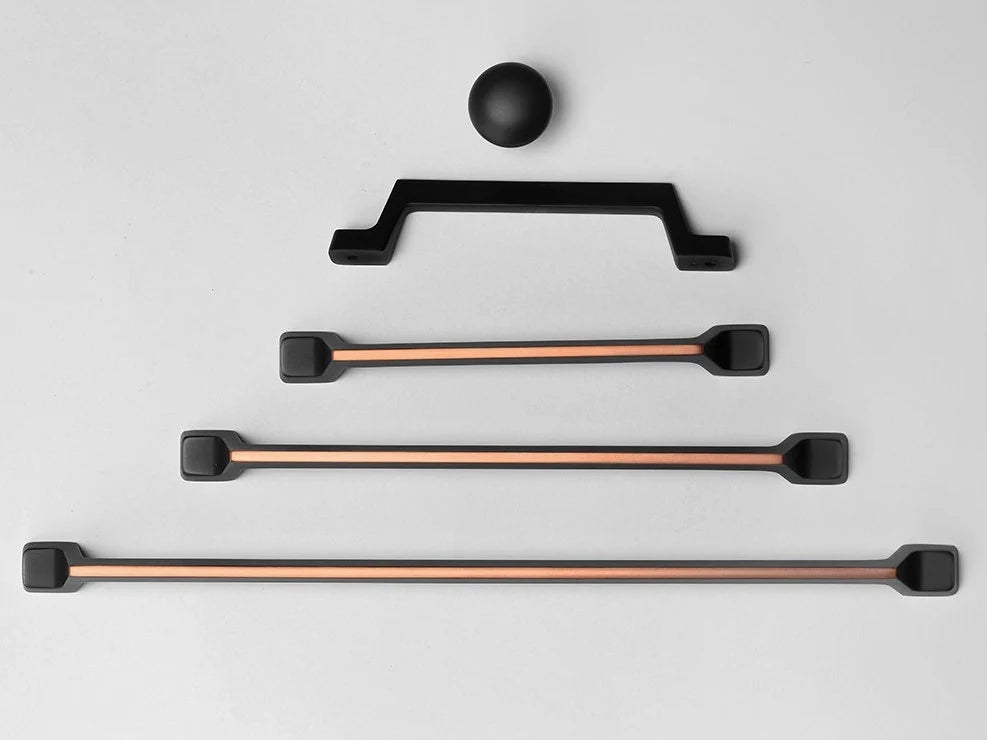 Cabinet Pulls, Matte Black with Copper Highlights, MCM Retro Kitchen Hardware
