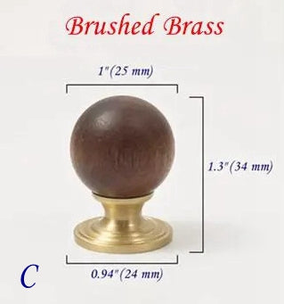 Walnut Brass Cabinet Knob, Pendant Wooden Drawer Pull, Oriental Retro Kitchen Hardware