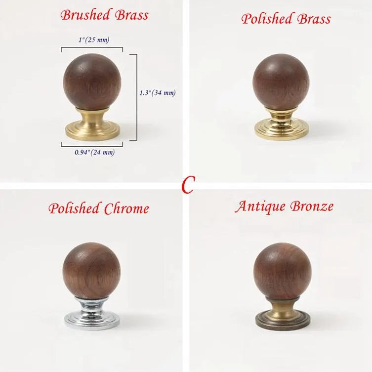 Walnut Brass Cabinet Knob, Pendant Wooden Drawer Pull, Oriental Retro Kitchen Hardware