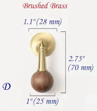 Walnut Brass Cabinet Knob, Pendant Wooden Drawer Pull, Oriental Retro Kitchen Hardware