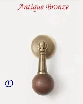 Walnut Brass Cabinet Knob, Pendant Wooden Drawer Pull, Oriental Retro Kitchen Hardware