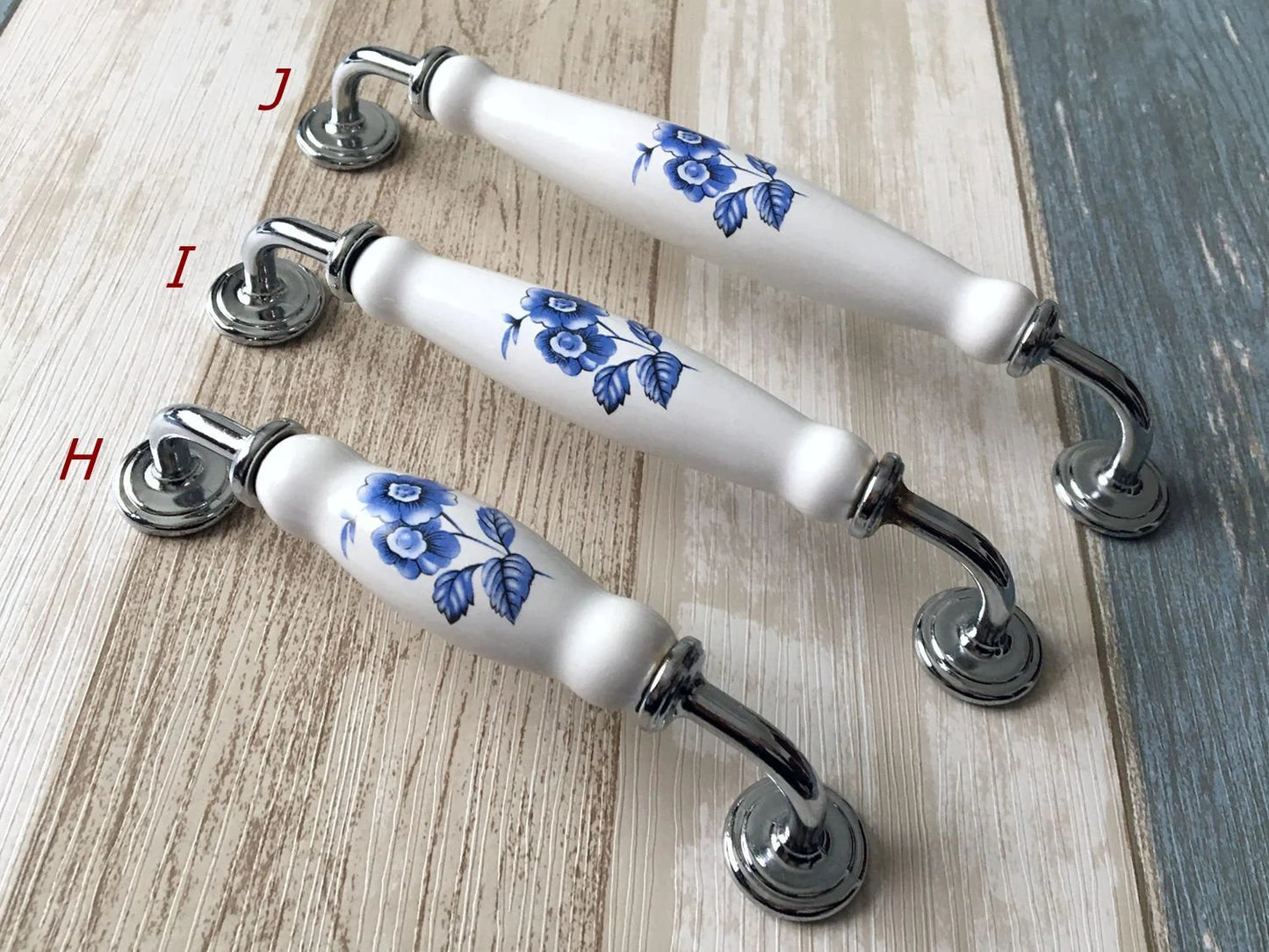 Poignées de tiroir bleues et blanches pour armoires 76 96 128 160 192 mm