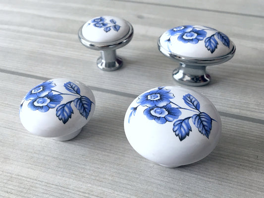 Blue Flower Knobs Drawer Pull, Cabinet Door Knob, Kitchen Hardware