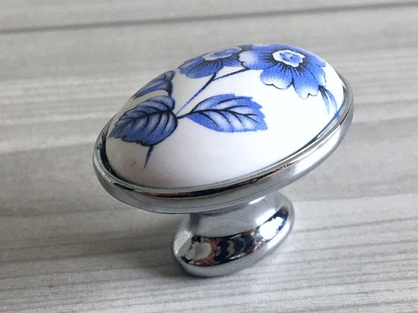 Blue Floral Ceramic Drawer Knobs - Cabinet Door Pulls - LynnsHardware
