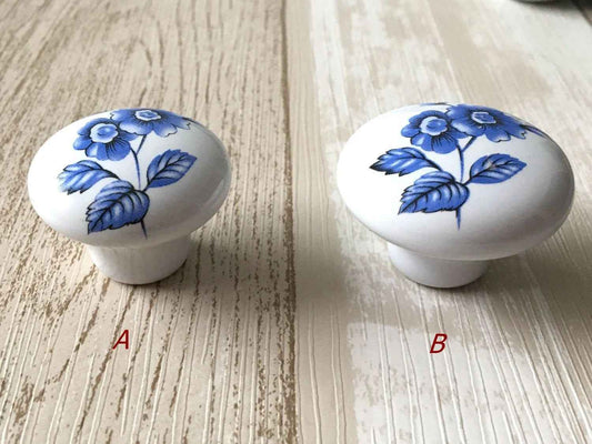 Blue and White Floral Ceramic Drawer Pulls & Cabinet Knobs 76 96 128 160 192 mm