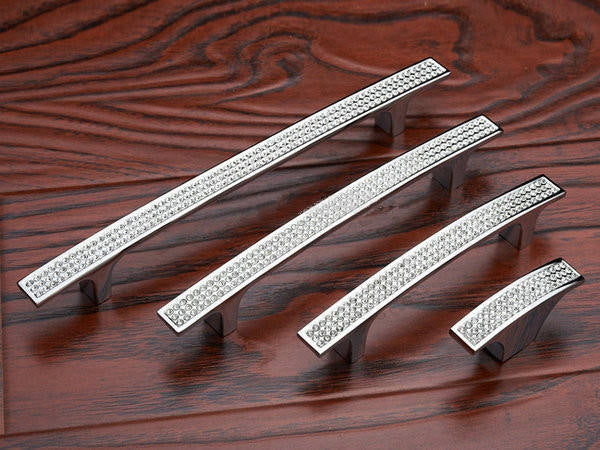 Crystal Drawer Pulls, Rhinestone Cabinet Handles, Polished Chrome, 3.75", 5", 6.25" Center