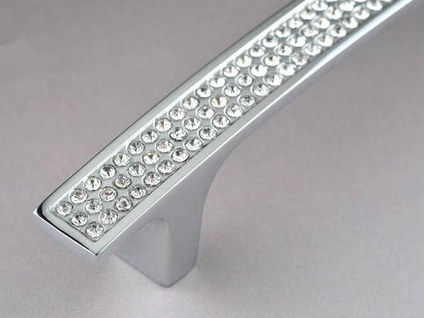Crystal Drawer Pulls, Rhinestone Cabinet Handles, Polished Chrome, 3.75", 5", 6.25" Center