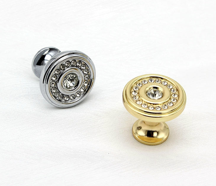 Crystal Drawer Pulls, Rhinestone Cabinet Knobs, Polished Chrome, Gold, Round, Cylinder, Square