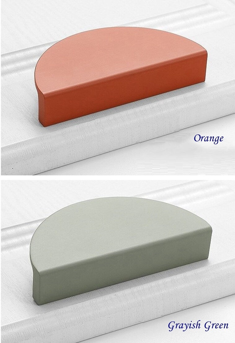 Half Moon Drawer Pulls, 2.5", 5", 6.25" Centers, Gold, Beige, Gray, White, Green, Orange