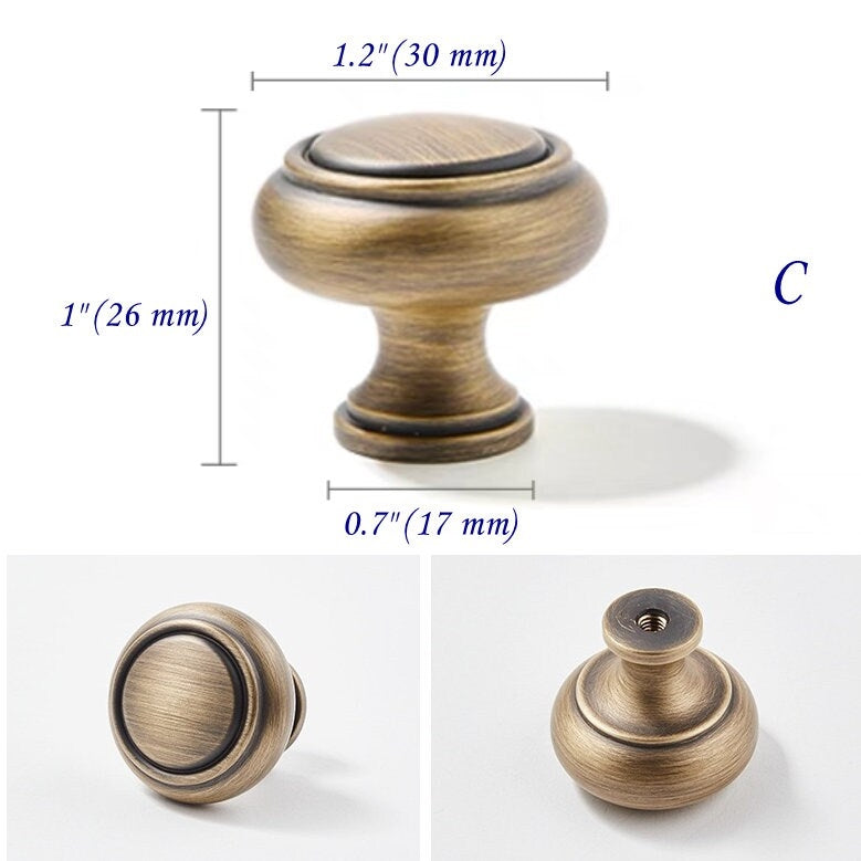Boutons en bronze avec plaque arrière Quincaillerie d'armoire de cuisine en laiton massif