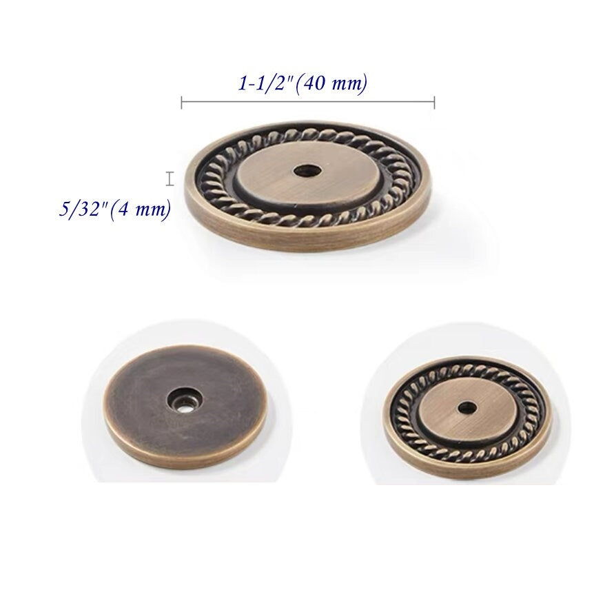 Boutons en bronze avec plaque arrière Quincaillerie d'armoire de cuisine en laiton massif