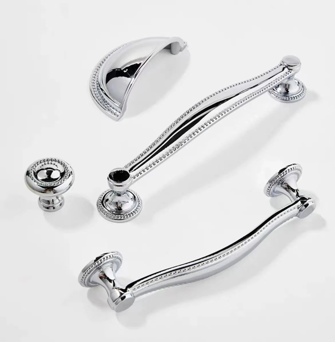Stylish Polished Chrome Cabinet Handles, Shiny Silver Drawer Cup Pulls