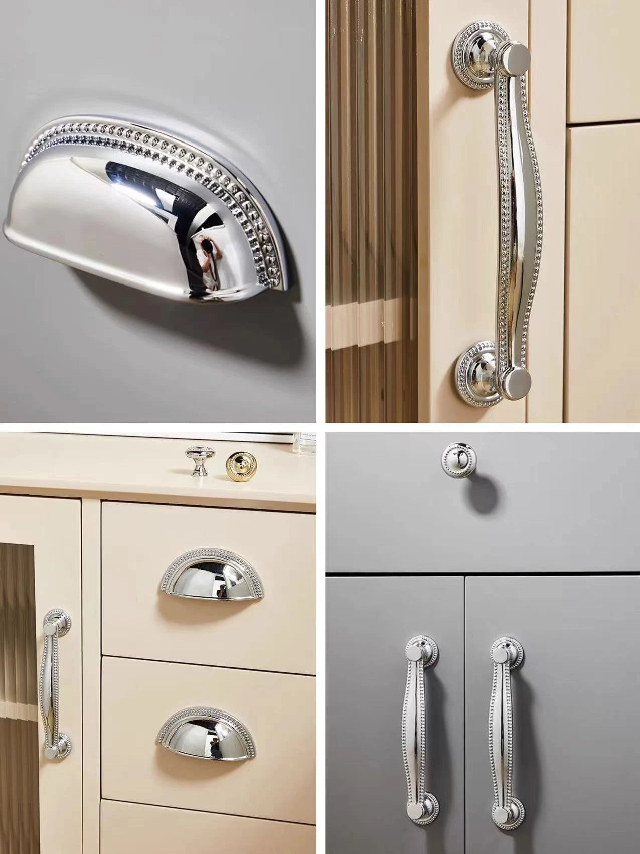 Stylish Polished Chrome Cabinet Handles, Shiny Silver Drawer Cup Pulls