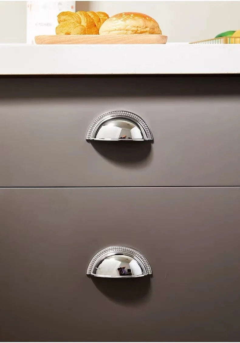 Stylish Polished Chrome Cabinet Handles, Shiny Silver Drawer Cup Pulls