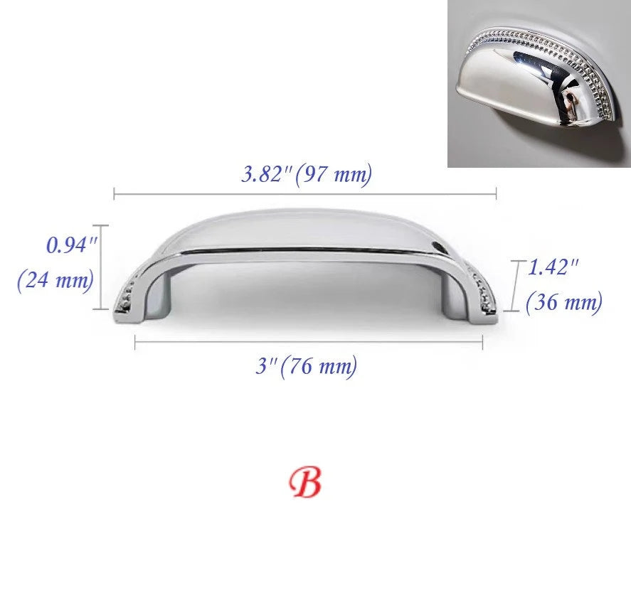 Stylish Polished Chrome Cabinet Handles, Shiny Silver Drawer Cup Pulls
