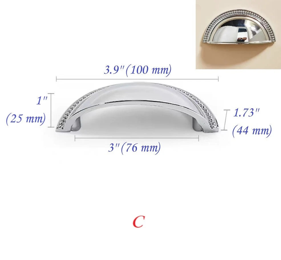 Stylish Polished Chrome Cabinet Handles, Shiny Silver Drawer Cup Pulls