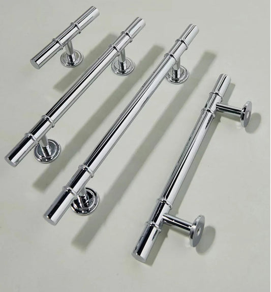 3.75" 5" Brass Cabinet T Bar Handle & Knob, Polished Chrome