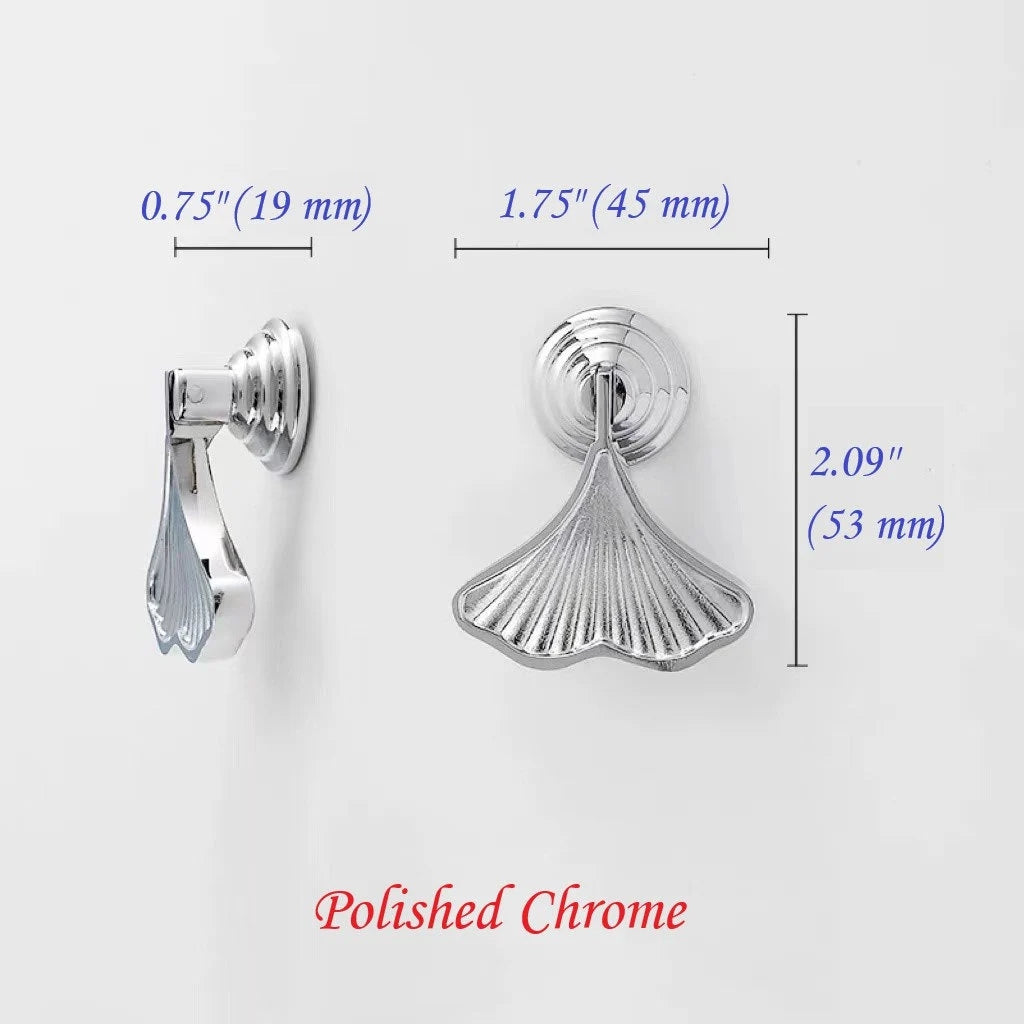 Ginkgo Leaf Drop Drawer Pulls, Solid Brass Pendant Cabinet Knobs, Nickel Gold Chrome Antique Brass