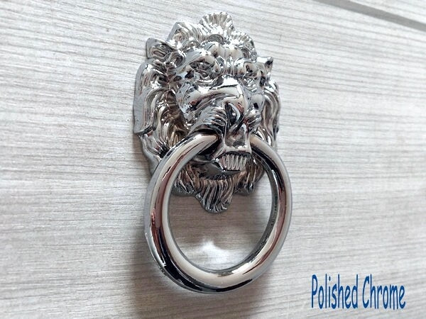 Lion Knob, Door Knocker, Lion Head Drop Ring Drawer Pull, Gold, Black, Bronze, Pewter, Silver