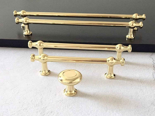Polished Gold Brass Cabinet Euro Bar Pulls - 3.75" to 8.8"