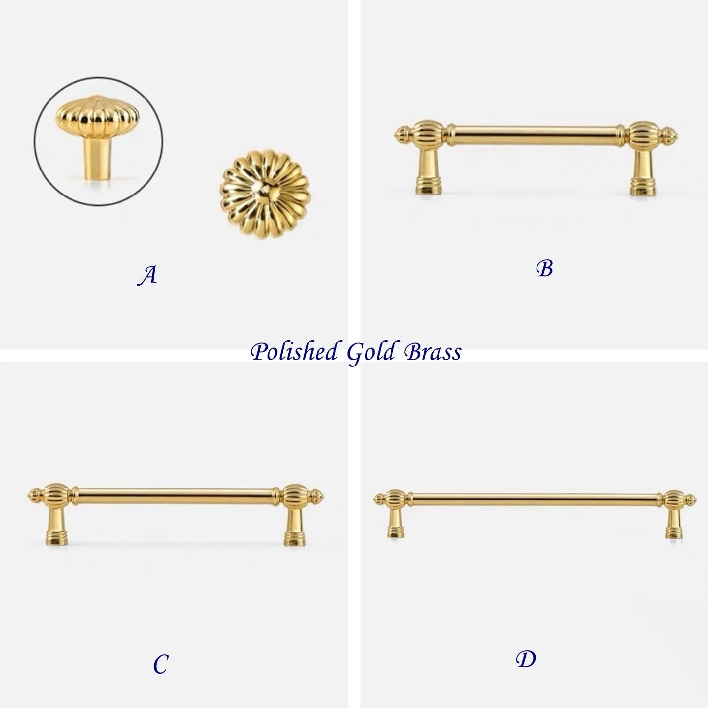 Gold Cabinet Pulls, Pumpkin Design, Polished Chrome, Antique Gold Brass