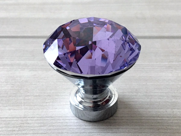 Purple Glass Drawer Knobs with Backplate, Lila Crystal Cabinet Hardware