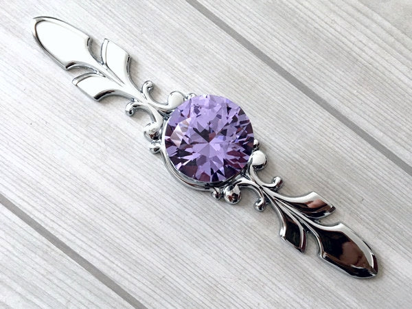 Purple Glass Drawer Knobs with Backplate, Lila Crystal Cabinet Hardware