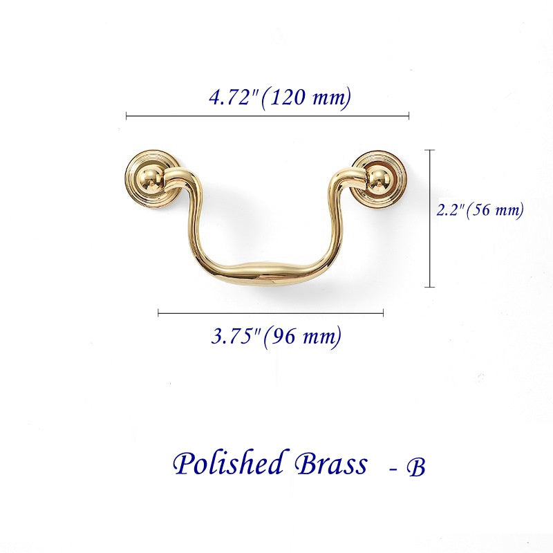Brass Swan-Neck Swing Bail Pull | Teardrop Drawer Pull - 3.75" 5" Center-to-Center