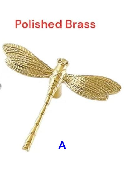 Dragonfly Brass Cabinet Knob, Polished Gold Chrome, Unique Drawer Pull, Kitchen Hardware
