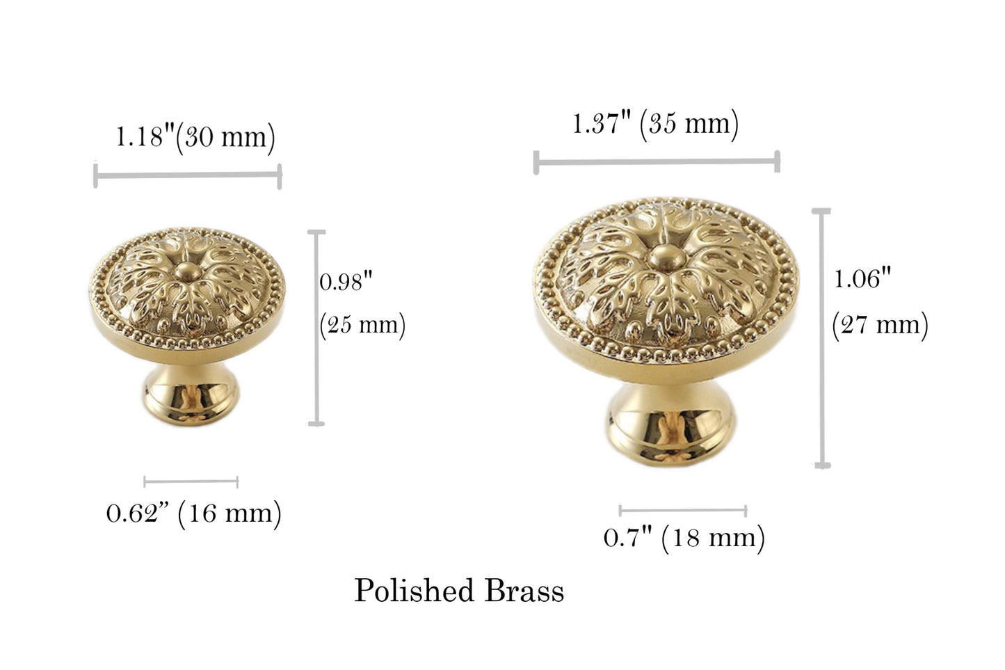 Floral Brass Knobs, Flower Cabinet Pulls, Gold Silver Bronze