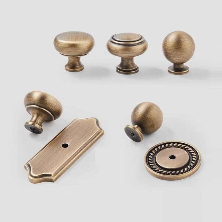 Boutons en bronze avec plaque arrière Quincaillerie d'armoire de cuisine en laiton massif