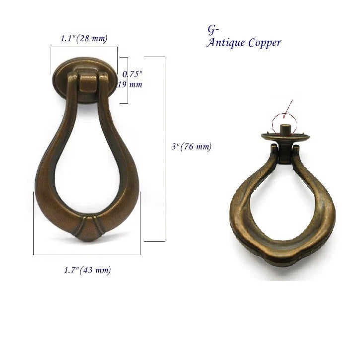 Pendant Ring Drawer Knob Drop Cabinet Pulls Hardware 3 Inch Long