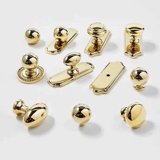 Polished Brass Cabinet Knobs & Backplates - Luxury Hardware