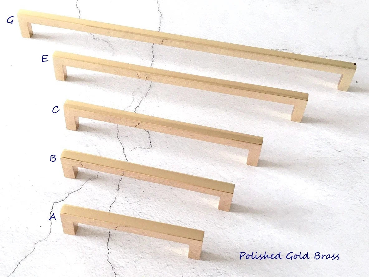 Polished gold cabinet handles slim Square luxury kitchen hardware