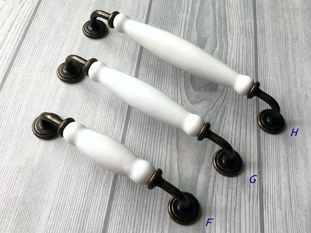 White Porcelain Antique Bronze Drawer Handles - 76 96 128 160 192 mm