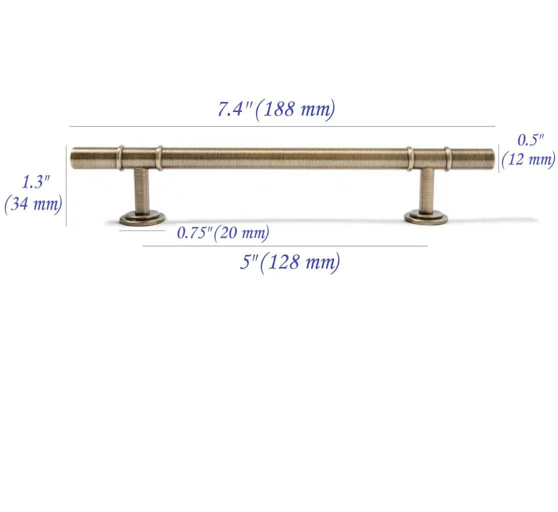 Antique Bronze Brass Cabinet T Bar Handles - 3.75" 5"