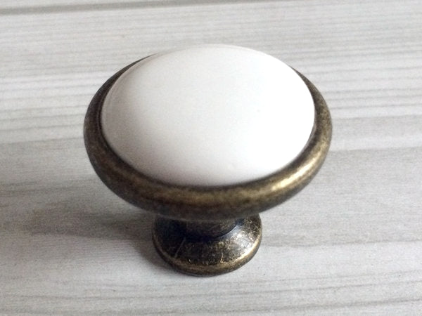 7.5" Kitchen Cabinet Pulls, Round Knobs, 192 mm Centers, Porcelain, White Bronze Chrome
