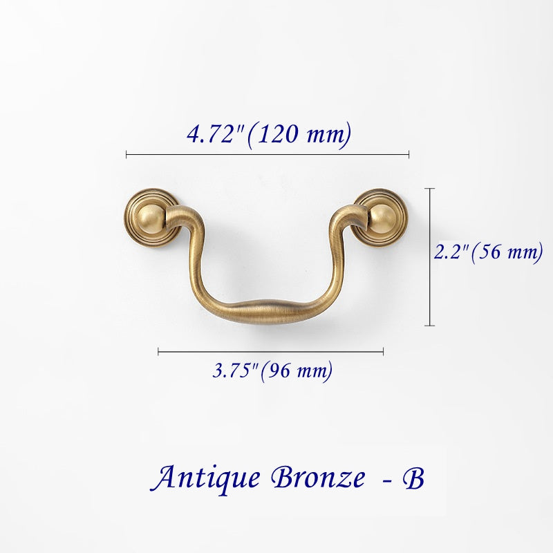 Brass Swan-Neck Swing Bail Pull | Teardrop Drawer Pull - 3.75" 5" Center-to-Center