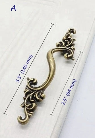 2.5" 3.75" Brass Drawer Pull Handles, Antique Bronze,  French Provincial Hardware 64 96 mm
