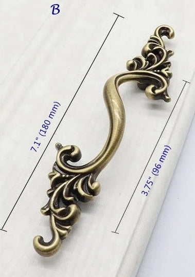 2.5" 3.75" Brass Drawer Pull Handles, Antique Bronze,  French Provincial Hardware 64 96 mm