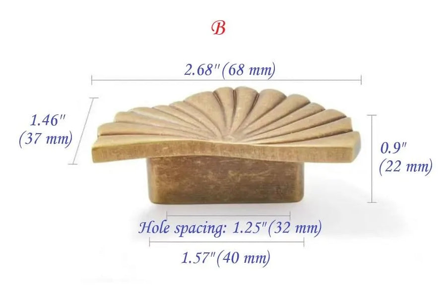 Brass Sunburst Half Circle Drawer Pulls w. Matching Knobs, Contemporary Kitchen Hardware