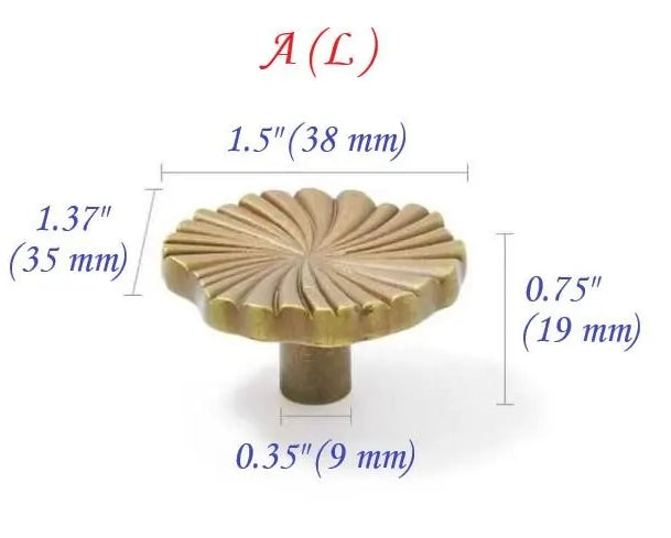 Brass Sunburst Half Circle Drawer Pulls w. Matching Knobs, Contemporary Kitchen Hardware