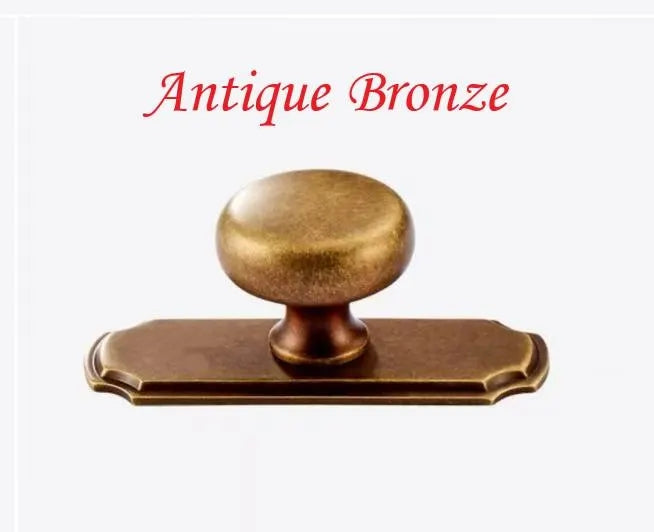 Solid Brass Round Cabinet Knob with Backplate Brushed Gold Nickel Silver Antique Bronze