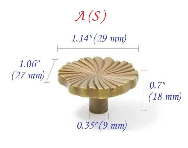 Brass Sunburst Half Circle Drawer Pulls w. Matching Knobs, Contemporary Kitchen Hardware