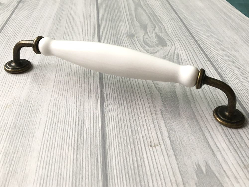 7.5" Kitchen Cabinet Pulls, Round Knobs, 192 mm Centers, Porcelain, White Bronze Chrome