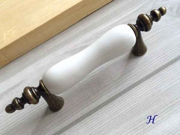 White Porcelain Antique Bronze Drawer Handles - 76 96 128 160 192 mm